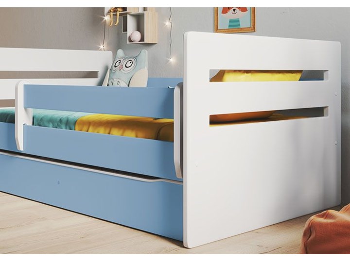 Łóżko dla chłopca z barierką Candy 2X 80x140 - niebieskie Kategoria Łóżka dla dzieci Płyta meblowa Neutralne Pojedyncze Z szufladą Rozmiar materaca 80x140 cm