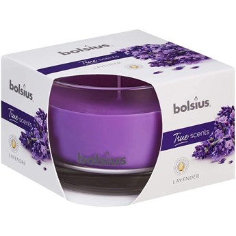 Bolsius średnia świeca zapachowa w szkle 63/90 mm True Scents fioletowa - Lawenda Lavender