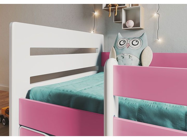 Łóżko dla dziewczynki z szufladą Candy 2X 80x160 - różowe Z barierką Pojedyncze Płyta meblowa Rozmiar materaca 80x160 cm