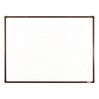 Biała ceremiczna tablica magnetyczna boardOK, 120 x 90 cm, brązowa ramka