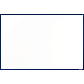 Biała ceremiczna tablica magnetyczna boardOK, 180x120 cm, niebieska ramka