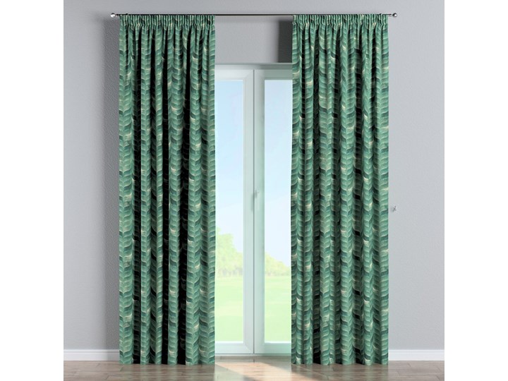 Zasłona na taśmie marszczącej 1 szt., szmaragdowo-zielony wzór na lnianym tle, 1szt 130 × 260 cm, Abigail Pomieszczenie Salon Zasłona zaciemniająca 130x260 cm Bawełna Len Wzór Nadruk