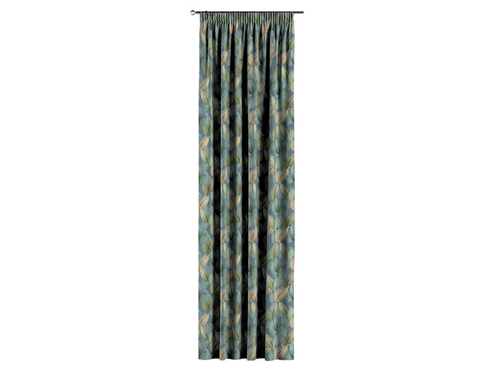 Zasłona na taśmie marszczącej 1 szt., zielone, beżowe liście na niebiesko-zielonym tle, 1szt 130 × 260 cm, Abigail Zasłona zaciemniająca 130x260 cm Bawełna Pomieszczenie Jadalnia Kategoria Zasłony