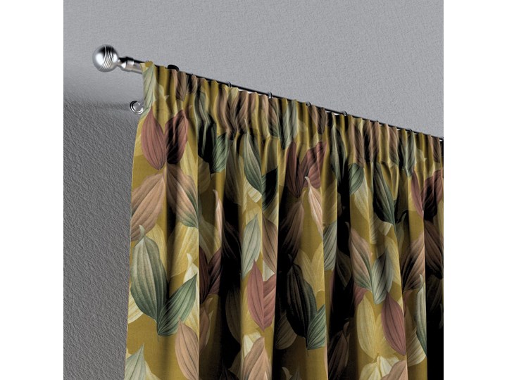 Zasłona na taśmie marszczącej 1 szt., kolorowe liście na musztardowym tle, 1szt 130 × 260 cm, Abigail Bawełna 130x260 cm Zasłona zaciemniająca Kategoria Zasłony Mocowanie