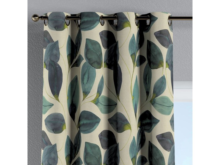 Zasłona na kółkach 1 szt., liście w kolorze szmaragdowej zieleni z fioletem na lnianym tle, 1szt 130 × 260 cm, Abigail Bawełna Mocowanie Taśma 130x260 cm Kategoria Zasłony