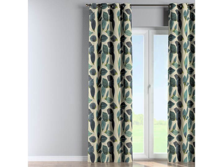 Zasłona na kółkach 1 szt., liście w kolorze szmaragdowej zieleni z fioletem na lnianym tle, 1szt 130 × 260 cm, Abigail 130x260 cm Bawełna Kategoria Zasłony Mocowanie Taśma