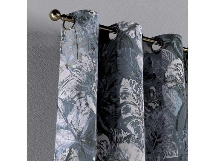 Zasłona na kółkach 1 szt., niebiesko-szare liście na szaro-niebieskim tle, 1szt 130 × 260 cm, Abigail Zasłona zaciemniająca 130x260 cm Bawełna Mocowanie Taśma Pomieszczenie Salon
