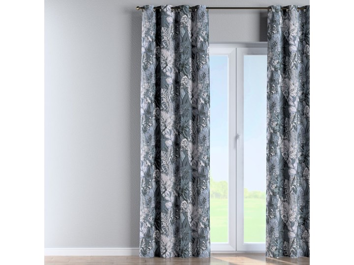 Zasłona na kółkach 1 szt., niebiesko-szare liście na szaro-niebieskim tle, 1szt 130 × 260 cm, Abigail Zasłona zaciemniająca 130x260 cm Bawełna Pomieszczenie Jadalnia