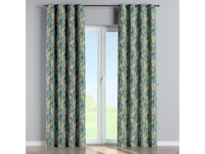Zasłona na kółkach 1 szt., zielone, beżowe liście na niebiesko-zielonym tle, 1szt 130 × 260 cm, Abigail Zasłona zaciemniająca 130x260 cm Bawełna Pomieszczenie Jadalnia