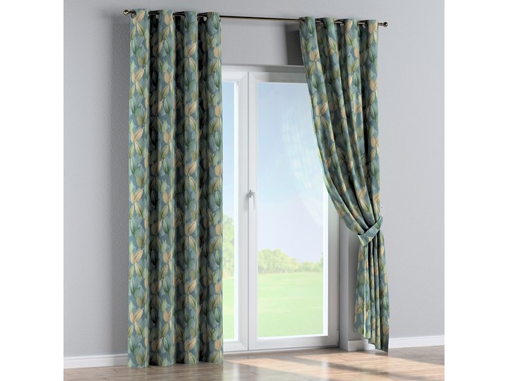 Zasłona na kółkach 1 szt., zielone, beżowe liście na niebiesko-zielonym tle, 1szt 130 × 260 cm, Abigail Pomieszczenie Jadalnia Bawełna 130x260 cm Zasłona zaciemniająca Kategoria Zasłony
