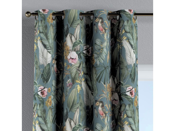 Zasłona na kółkach 1 szt., kwiaty na zielono-niebieskim tle, 1szt 130 × 260 cm, Abigail 130x260 cm Zasłona zaciemniająca Bawełna Kategoria Zasłony