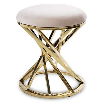 ELLE stołek złoty ze stali nierdzewnej i bezowym tapicerowanym siedziskiem, wys. 47 cm