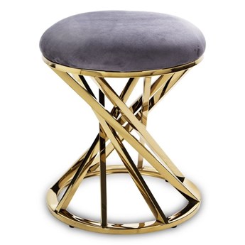 ELLE stołek złoty ze stali nierdzewnej i szarym tapicerowanym siedziskiem, wys. 47 cm