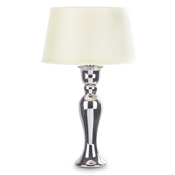 CARL lampa ceramiczna srebrna z kloszem ecru, wys. 59 cm