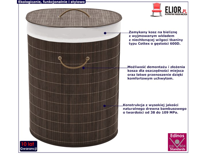 Bambusowy owalny pojemnik na pranie Lavandi 3X - ciemnobrązowy Drewno Kategoria