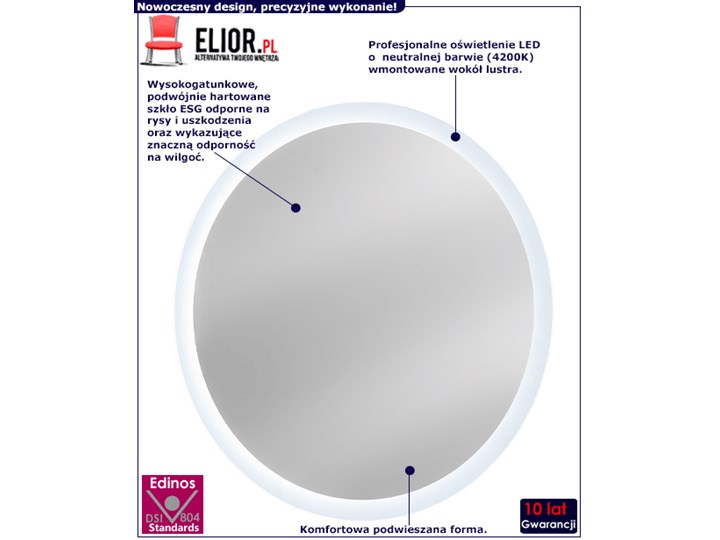 Okrągłe wiszące lustro łazienkowe Monako 2S 60 cm Ścienne Kategoria Lustra Lustro z ramą Kolor Szary