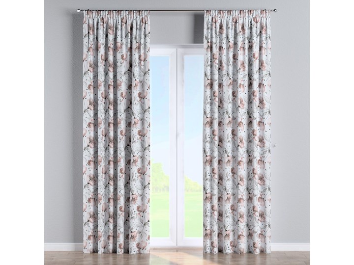 Zasłona na taśmie marszczącej 1 szt., różowe kwiaty na kremowym tle, 1szt 130 × 260 cm, Velvet Zasłona prześwitująca Poliester 130x260 cm Kolor Różowy
