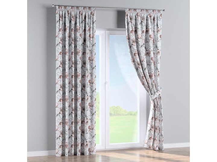 Zasłona na taśmie marszczącej 1 szt., różowe kwiaty na kremowym tle, 1szt 130 × 260 cm, Velvet Zasłona prześwitująca Poliester 130x260 cm Mocowanie Taśma