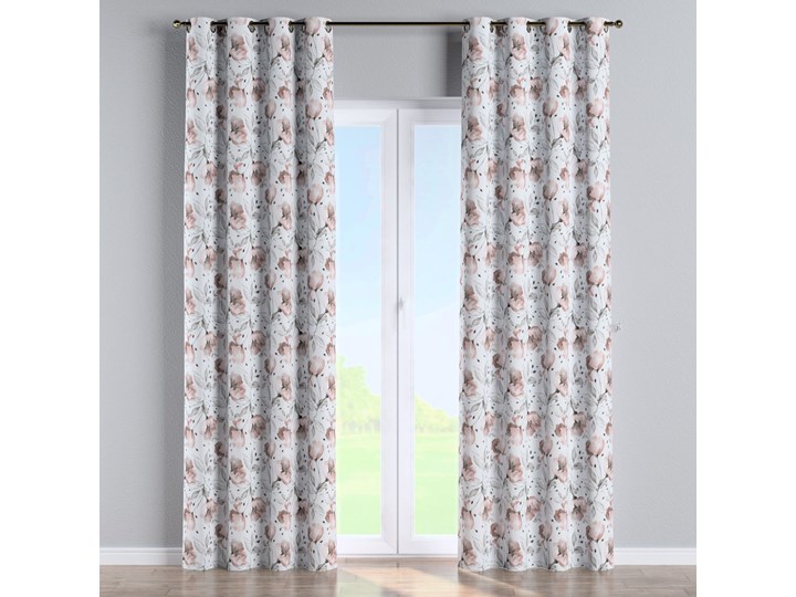 Zasłona na kółkach 1 szt., różowe kwiaty na kremowym tle, 1szt 130 × 260 cm, Velvet 130x260 cm Poliester Zasłona prześwitująca Pomieszczenie Salon