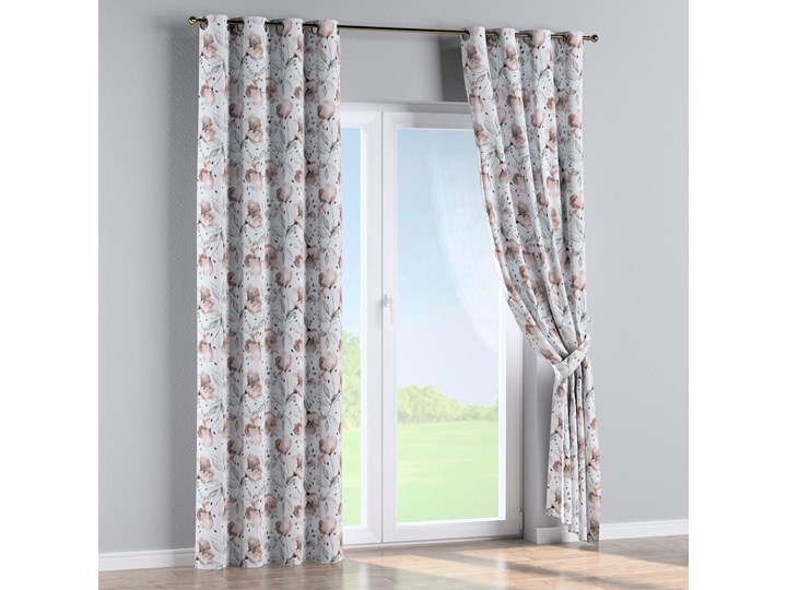 Zasłona na kółkach 1 szt., różowe kwiaty na kremowym tle, 1szt 130 × 260 cm, Velvet Zasłona prześwitująca Poliester 130x260 cm Pomieszczenie Jadalnia Mocowanie Taśma