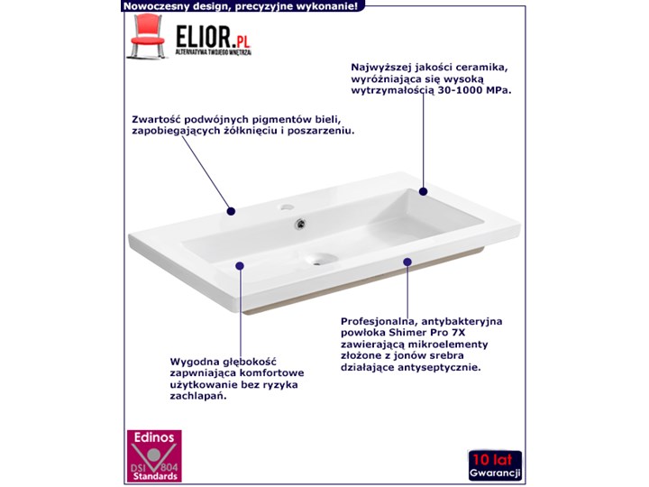 Prostokątna umywalka ceramiczna Vermona 80 CM - Biała Prostokątne Wpuszczane Kolor Biały Ceramika Kategoria Umywalki