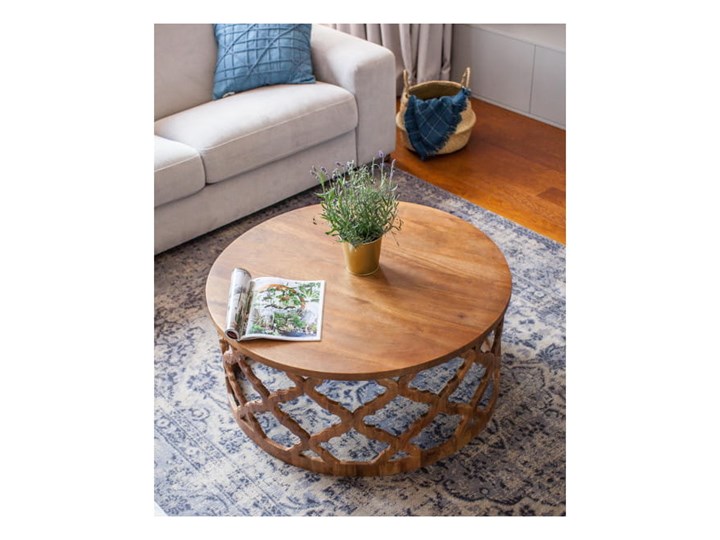 Stolik Kawowy HUGGEN STOR - 80 cm (Bursztyn) Drewno Wysokość 40 cm Styl Glamour