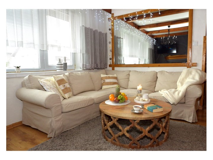 Stolik Kawowy HUGGEN STOR - 80 cm (Karmel) Drewno Styl Glamour Rozmiar blatu 80x80 cm