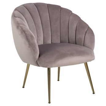 Welurowy fotel do salonu w kształcie muszli Daniella złote nogi