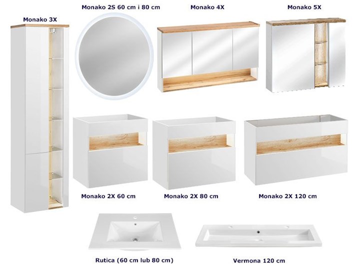 Słupek łazienkowy z oświetleniem LED Monako 3X - Biały połysk Kategoria Szafki stojące Szerokość 45 cm Wysokość 170 cm Stojące Rodzaj frontu Drzwiczki