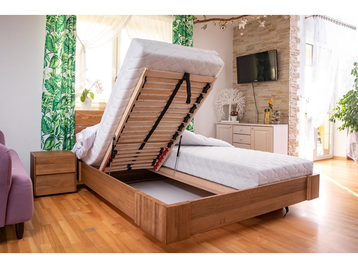 Zestaw: Beriet łóżko+2 szafki nocne z drewna bukowego lewitujące 140x200 cm Kategoria Zestawy mebli do sypialni Kolor Brązowy