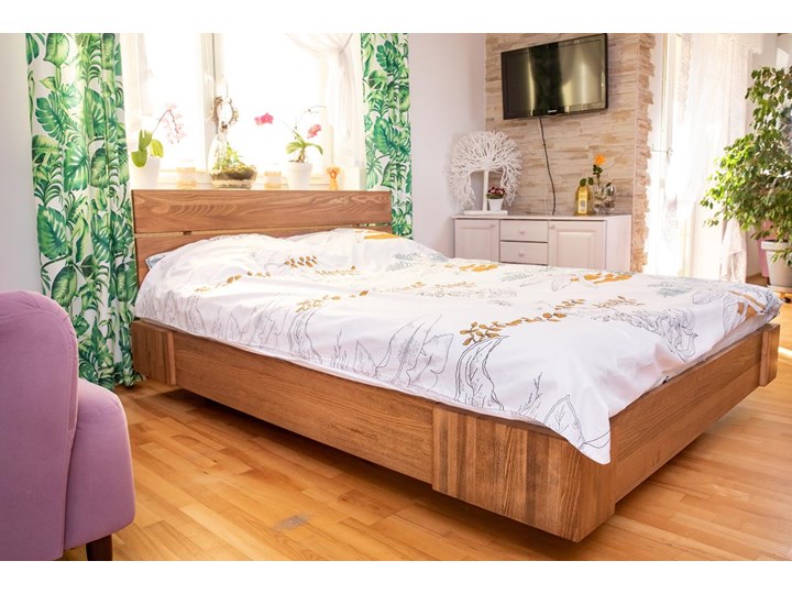 Zestaw: Beriet łóżko+2 szafki nocne  z drewna bukowego lewitujące 160x200 cm Kategoria Zestawy mebli do sypialni Kolor Brązowy