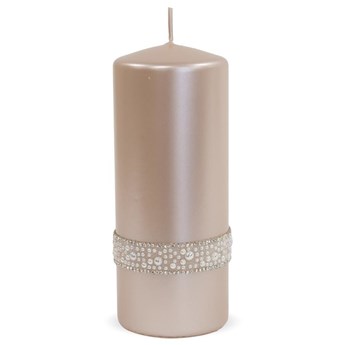 CRYSTAL świeca z perełkami i cyrkoniami różowa walec, wys. 18 cm