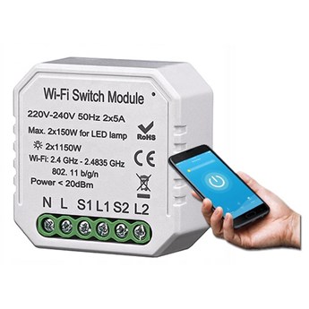 WiFi Double Light Switch Module TUYA Podwójny Włącznik Przekaźnik dopuszkowy
