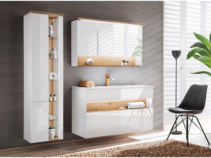 Szafka łazienkowa z lustrem Monako 4X - Biały Szafki Szerokość 120 cm Wiszące Kategoria Szafki stojące Wysokość 70 cm Kolor Beżowy