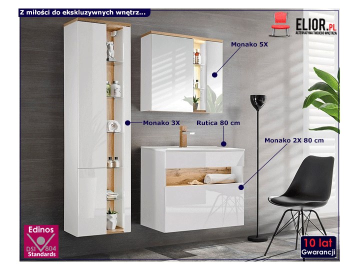 Komplet mebli łazienkowych Monako 4Q 80 cm - Biały połysk Kategoria Zestawy mebli łazienkowych
