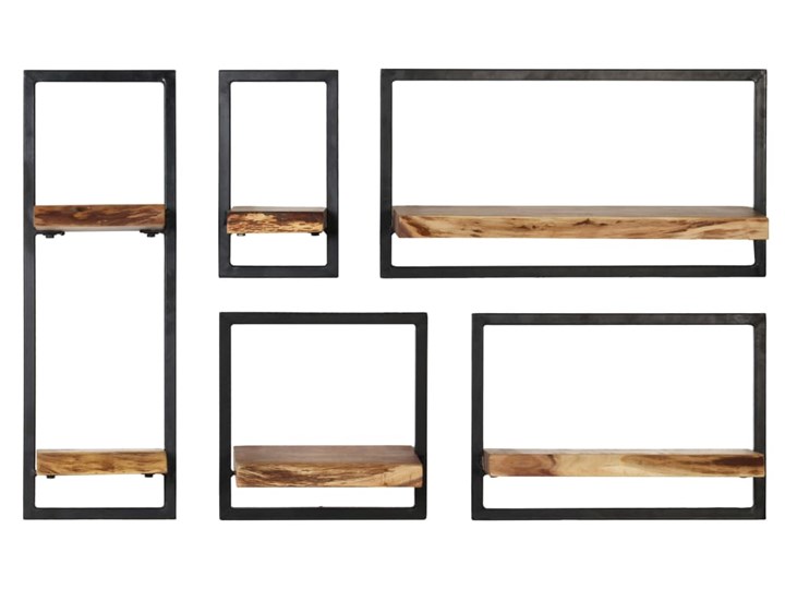Zestaw drewnianych modułowych półek ściennych Insea - brązowy Drewno Kolor Czarny