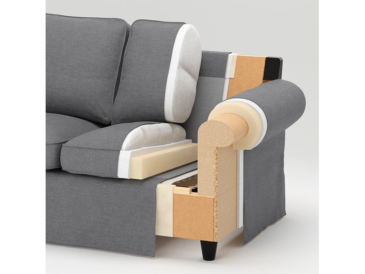 IKEA EKTORP Sofa 3-osobowa z szezlongiem, Virestad czerwony/biały, Szerokość: 252 cm Stała konstrukcja Pomieszczenie Pokój nastolatka