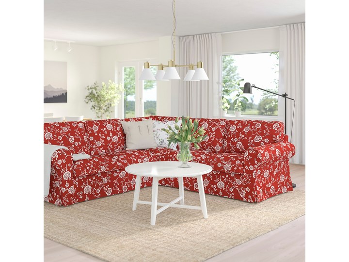 IKEA EKTORP Sofa narożna 4-osobowa, Virestad czerwony/biały, Minimalna szerokość: 243 cm Prawostronne Lewostronne Liczba miejsc Czteroosobowy