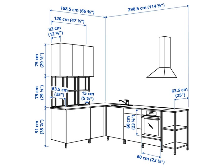 IKEA - ENHET Kuchnia narożna Kolor Biały Kategoria Zestawy mebli kuchennych