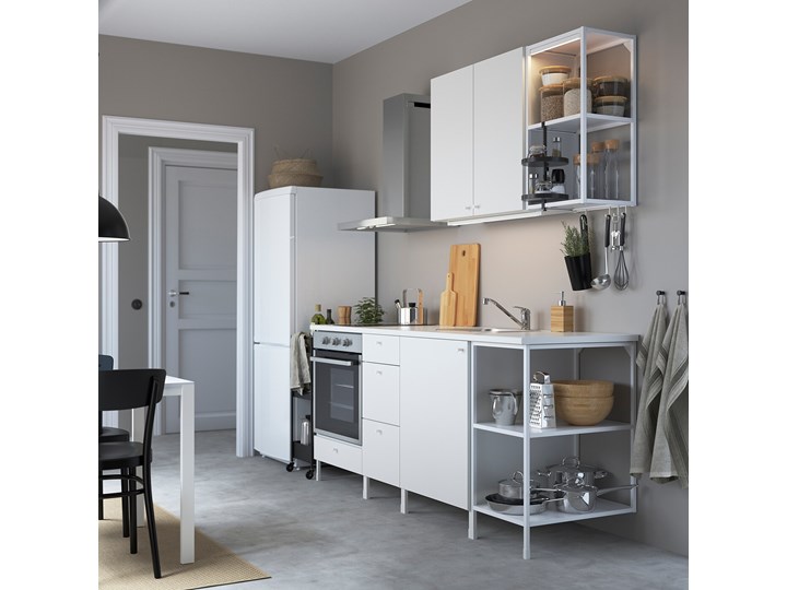 IKEA ENHET Kuchnia, biały, 203x63.5x222 cm Zestawy gotowe Kategoria Zestawy mebli kuchennych
