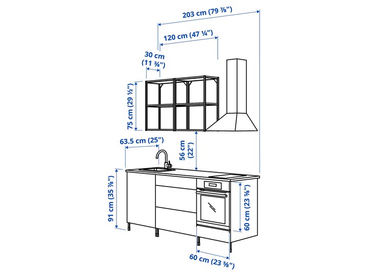 IKEA ENHET Kuchnia, biały, 203x63.5x222 cm