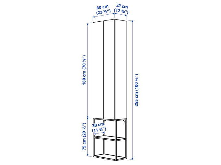 IKEA ENHET Kombinacja przechow ścienna, biały/imitacja betonu, 60x32x255 cm Kolor Szary Płyta stolarska Wiszące Płyta MDF Kategoria Szafki stojące