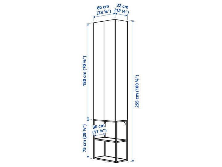 IKEA ENHET Kombinacja przechow ścienna, biały/imitacja betonu, 60x32x255 cm Kategoria Szafki stojące Wiszące Płyta stolarska Płyta MDF Kolor Szary