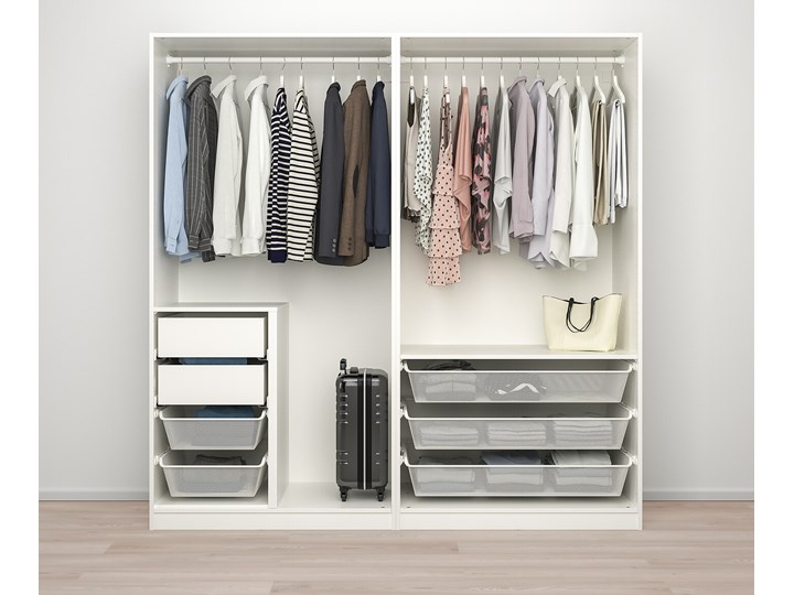 IKEA PAX / HOKKSUND Kombinacja szafy, biały/połysk jasnoszary, 200x66x201 cm Kategoria Szafy do garderoby Płyta laminowana Pomieszczenie Sypialnia