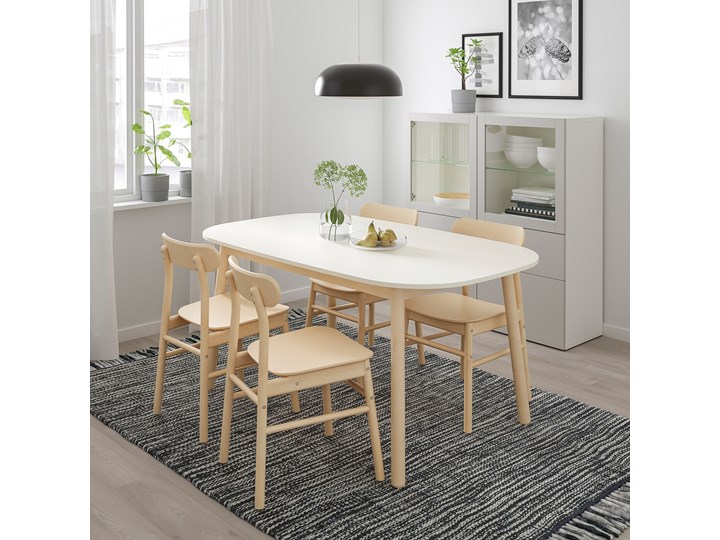 IKEA VEDBO / RÖNNINGE Stół i 4 krzesła, biały/brzoza, 160x95 cm Kategoria Stoły z krzesłami Pomieszczenie Jadalnia