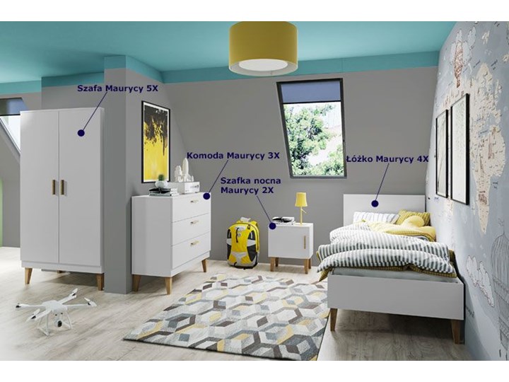 Skandynawskie łóżko dziecięce Maurycy 4X 80x180 - białe Kolor Biały