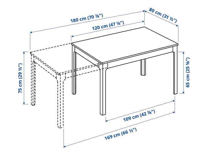IKEA EKEDALEN Stół rozkładany, Biały, 120/180x80 cm Pomieszczenie Stoły do jadalni Szerokość 180 cm Długość 120 cm  Płyta MDF Kategoria Stoły kuchenne