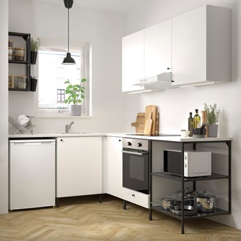 IKEA ENHET Kuchnia narożna, antracyt/biały, Wysokość szafka wisząca: 75 cm