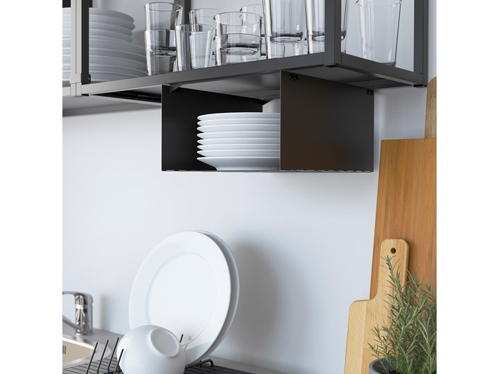 IKEA ENHET Kuchnia narożna, antracyt/biały, Wysokość szafka wisząca: 75 cm