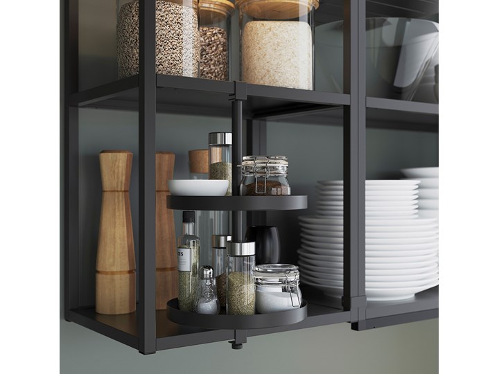 IKEA ENHET Kuchnia narożna, antracyt/biały, Wysokość szafka wisząca: 150 cm Kategoria Zestawy mebli kuchennych Zestawy gotowe Kolor Czarny